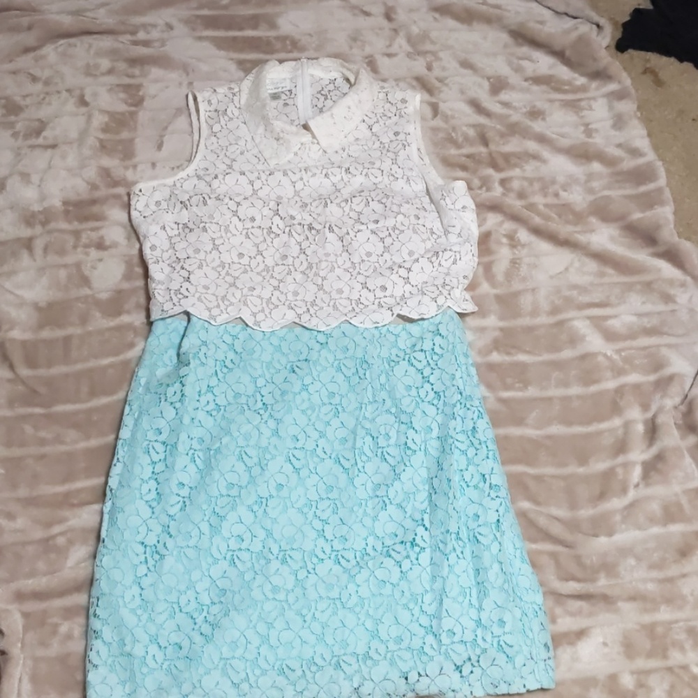 Antique White & Aqua Lace Dress